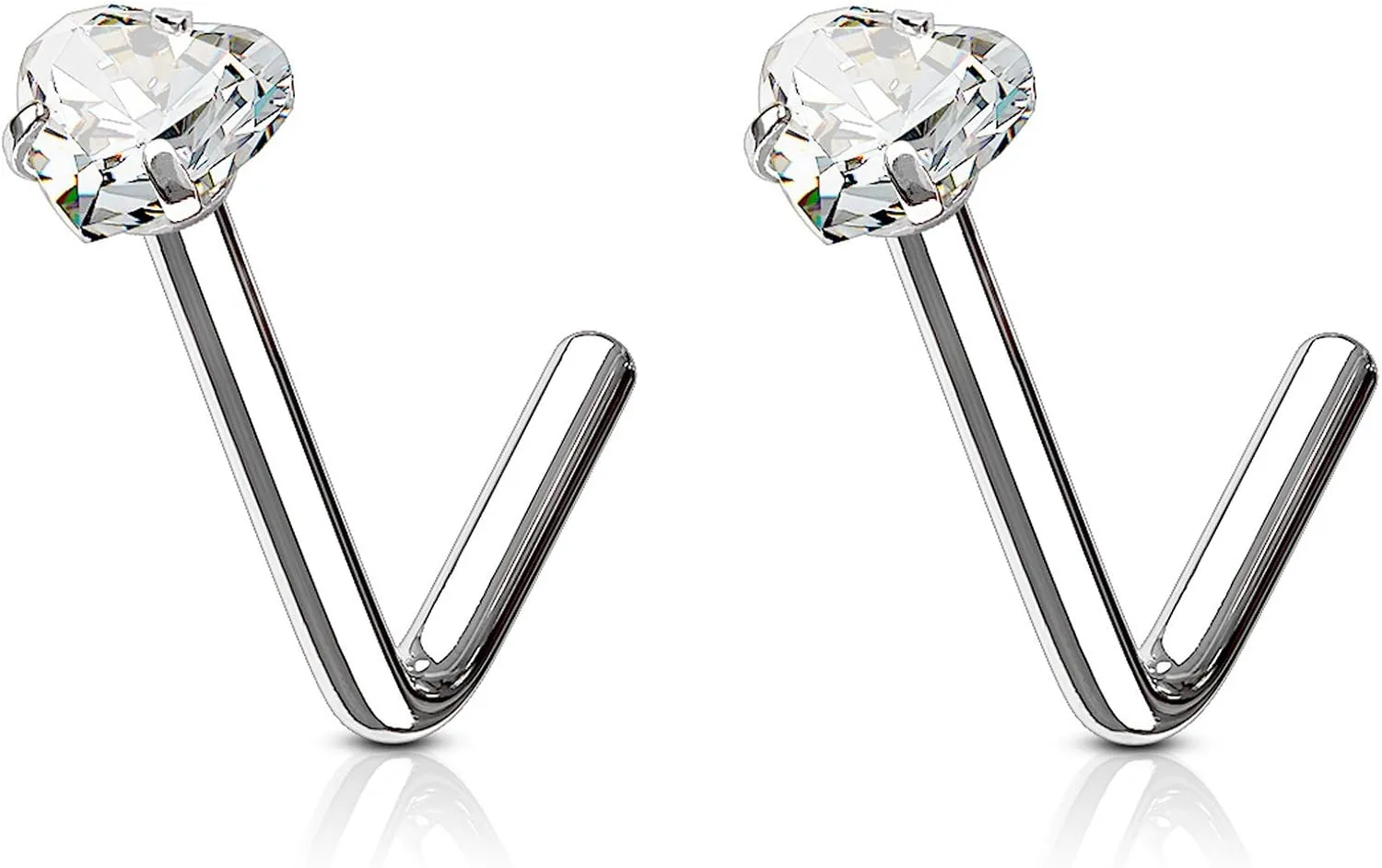 Forbidden Body Jewelry Heart Nose Stud and Ring - L Shaped Nose Rings, 18g 6mm Surgical Steel with 3mm Heart CZ Crystal