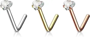 Forbidden Body Jewelry Heart Nose Stud and Ring - L Shaped Nose Rings, 18g 6mm Surgical Steel with 3mm Heart CZ Crystal