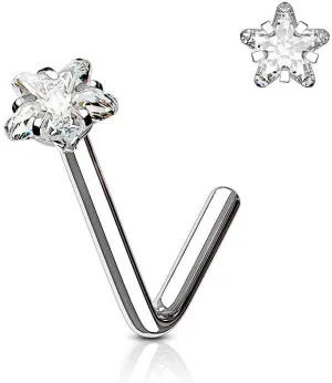 Forbidden Body Jewelry Nose Rings L Shaped, 18g/20g Surgical Steel Nose Ring, Star Nose Ring, 3mm CZ Star Top L-Shaped Nose Stud (Choose Gauge/Color)