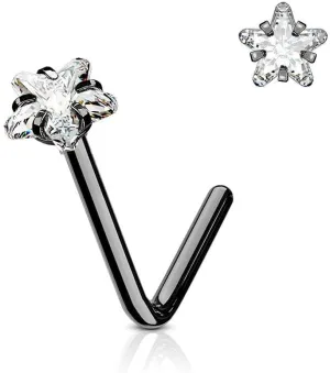 Forbidden Body Jewelry Nose Rings L Shaped, 18g/20g Surgical Steel Nose Ring, Star Nose Ring, 3mm CZ Star Top L-Shaped Nose Stud (Choose Gauge/Color)