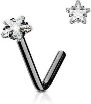 Forbidden Body Jewelry Nose Rings L Shaped, 18g/20g Surgical Steel Nose Ring, Star Nose Ring, 3mm CZ Star Top L-Shaped Nose Stud (Choose Gauge/Color)
