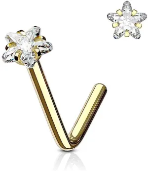 Forbidden Body Jewelry Nose Rings L Shaped, 18g/20g Surgical Steel Nose Ring, Star Nose Ring, 3mm CZ Star Top L-Shaped Nose Stud (Choose Gauge/Color)