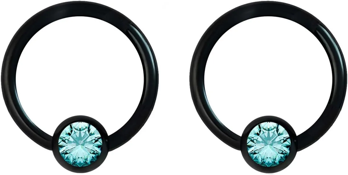 Forbidden Body Jewelry Pair 14g-18g Rainbow & Black Surgical Steel CZ Piercing Hoops (Select Hoop Color/Gauge/Diameter/CZ Color)