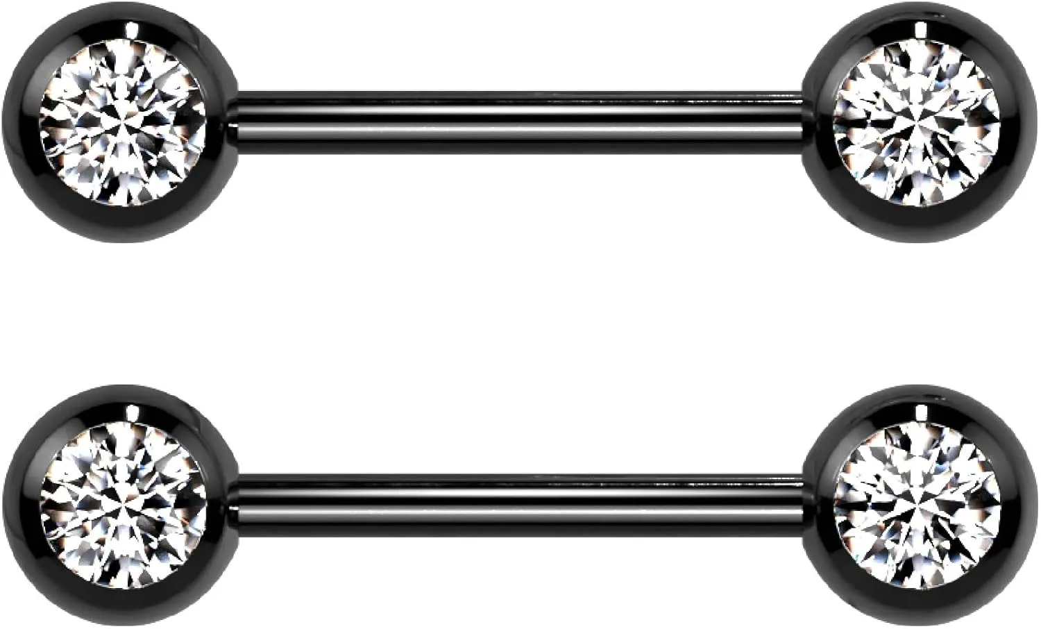 Forbidden Body Jewelry Pair of 14G 14mm IP Plated Surgical Steel CZ Crystal Nipple Ring Barbells