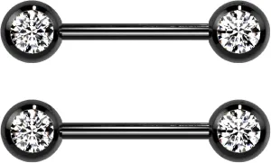 Forbidden Body Jewelry Pair of 14G 14mm IP Plated Surgical Steel CZ Crystal Nipple Ring Barbells