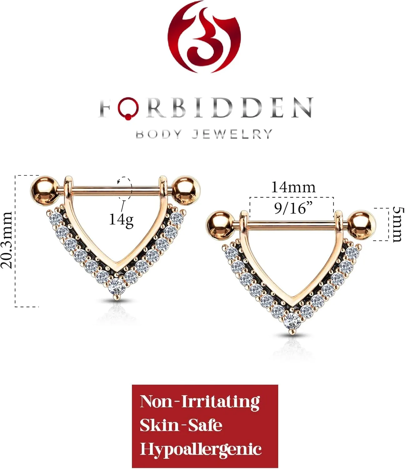 Forbidden Body Jewelry Pair of Surgical Steel 9/16 Inch (14mm) CZ Lined Black Accent Sexy Dangle Nipple Rings