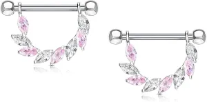 Forbidden Body Jewelry Pair of Surgical Steel 9/16 Inch (14mm) Sexy CZ Vine D-Ring Dangle Nipple Barbells