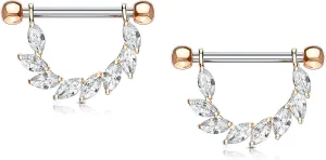 Forbidden Body Jewelry Pair of Surgical Steel 9/16 Inch (14mm) Sexy CZ Vine D-Ring Dangle Nipple Barbells