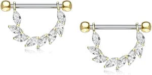 Forbidden Body Jewelry Pair of Surgical Steel 9/16 Inch (14mm) Sexy CZ Vine D-Ring Dangle Nipple Barbells
