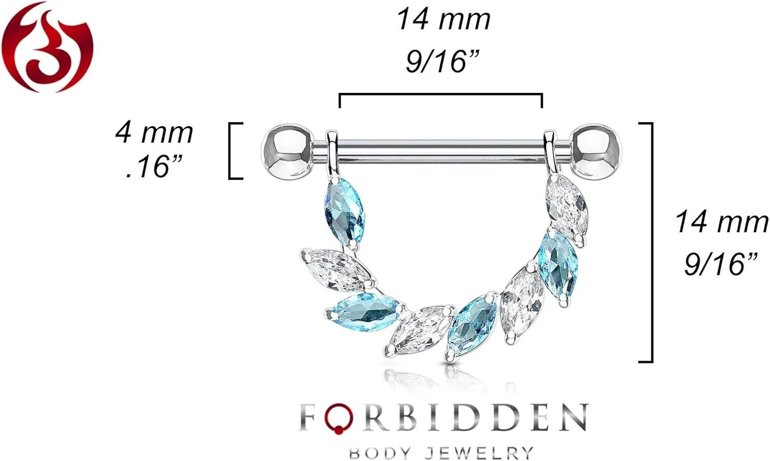 Forbidden Body Jewelry Pair of Surgical Steel 9/16 Inch (14mm) Sexy CZ Vine D-Ring Dangle Nipple Barbells