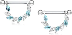 Forbidden Body Jewelry Pair of Surgical Steel 9/16 Inch (14mm) Sexy CZ Vine D-Ring Dangle Nipple Barbells