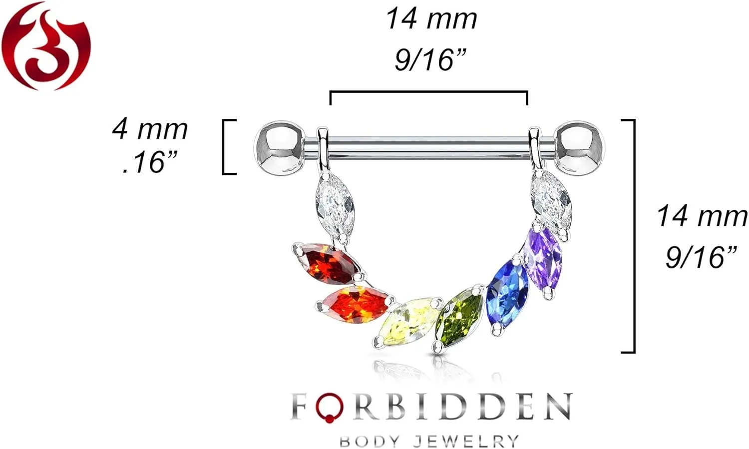 Forbidden Body Jewelry Pair of Surgical Steel 9/16 Inch (14mm) Sexy CZ Vine D-Ring Dangle Nipple Barbells