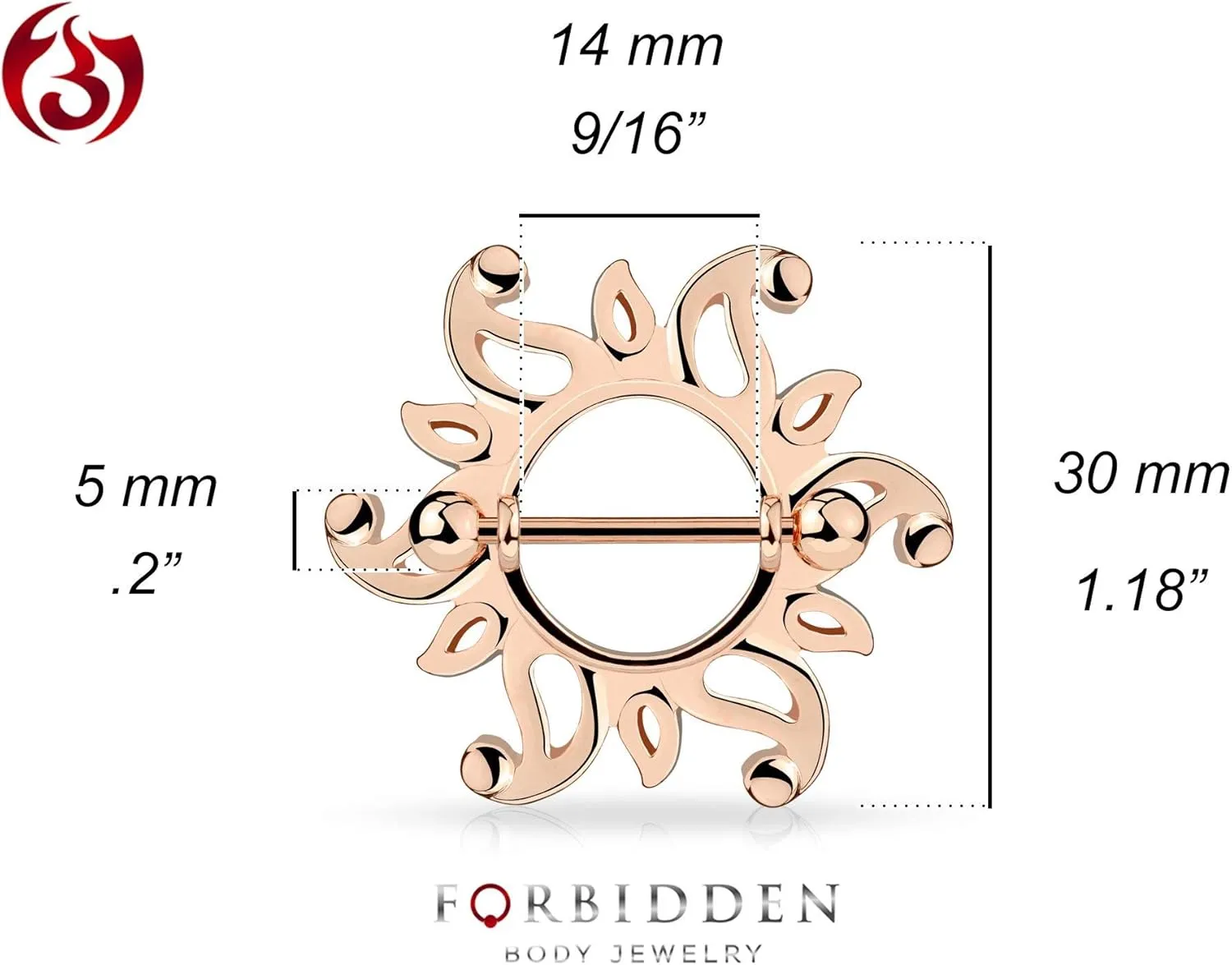 Forbidden Body Jewelry Pair of Surgical Steel Sexy Tribal Sun Nipple Piercing Shields, 9/16 Inch Barbells