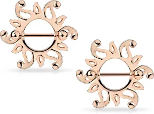 Forbidden Body Jewelry Pair of Surgical Steel Sexy Tribal Sun Nipple Piercing Shields, 9/16 Inch Barbells