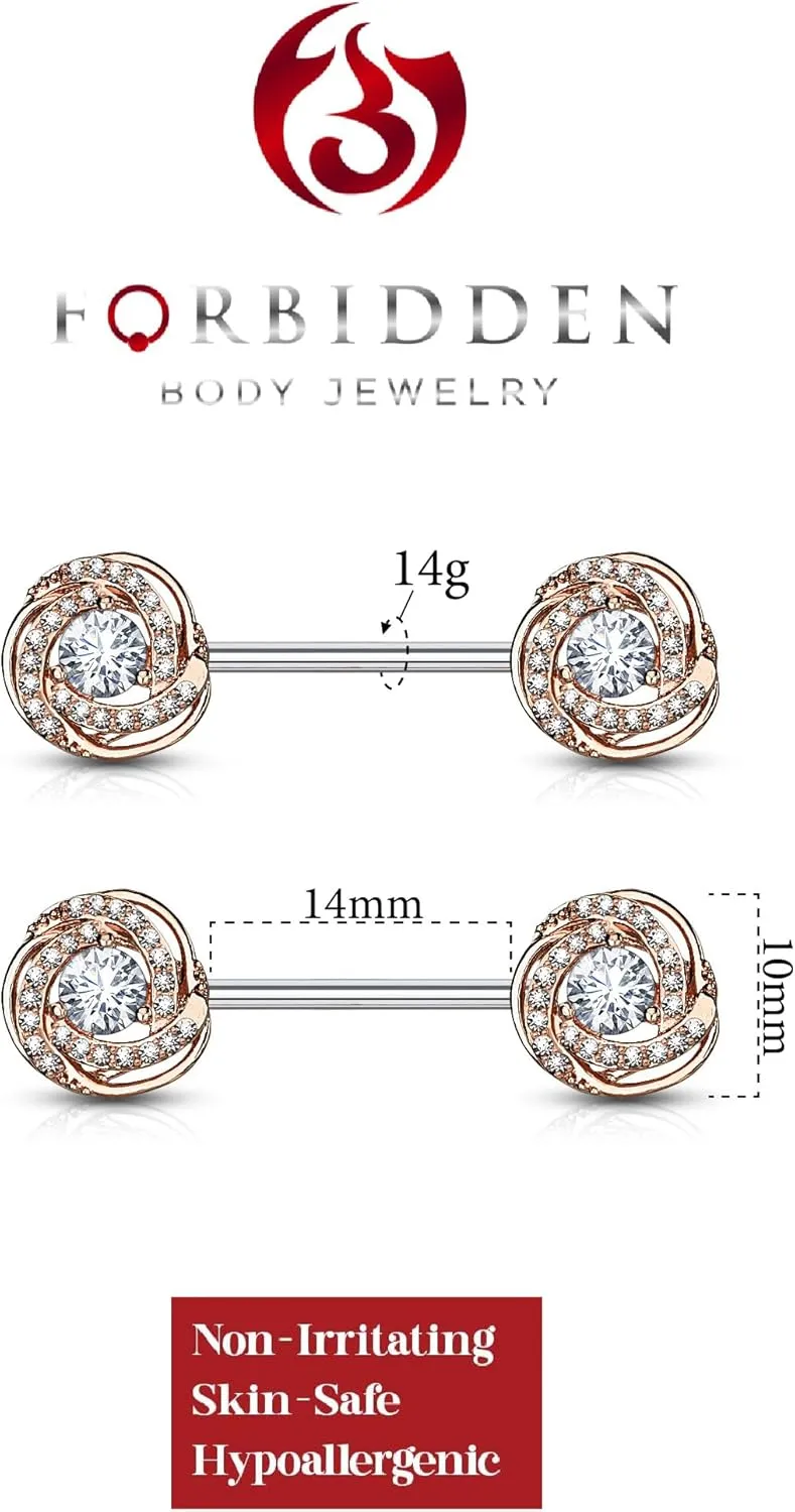 Forbidden Body Jewelry Ultra Glam CZ Swirl Halo Frame Surgical Steel Nipple Barbells