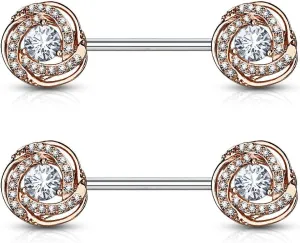 Forbidden Body Jewelry Ultra Glam CZ Swirl Halo Frame Surgical Steel Nipple Barbells