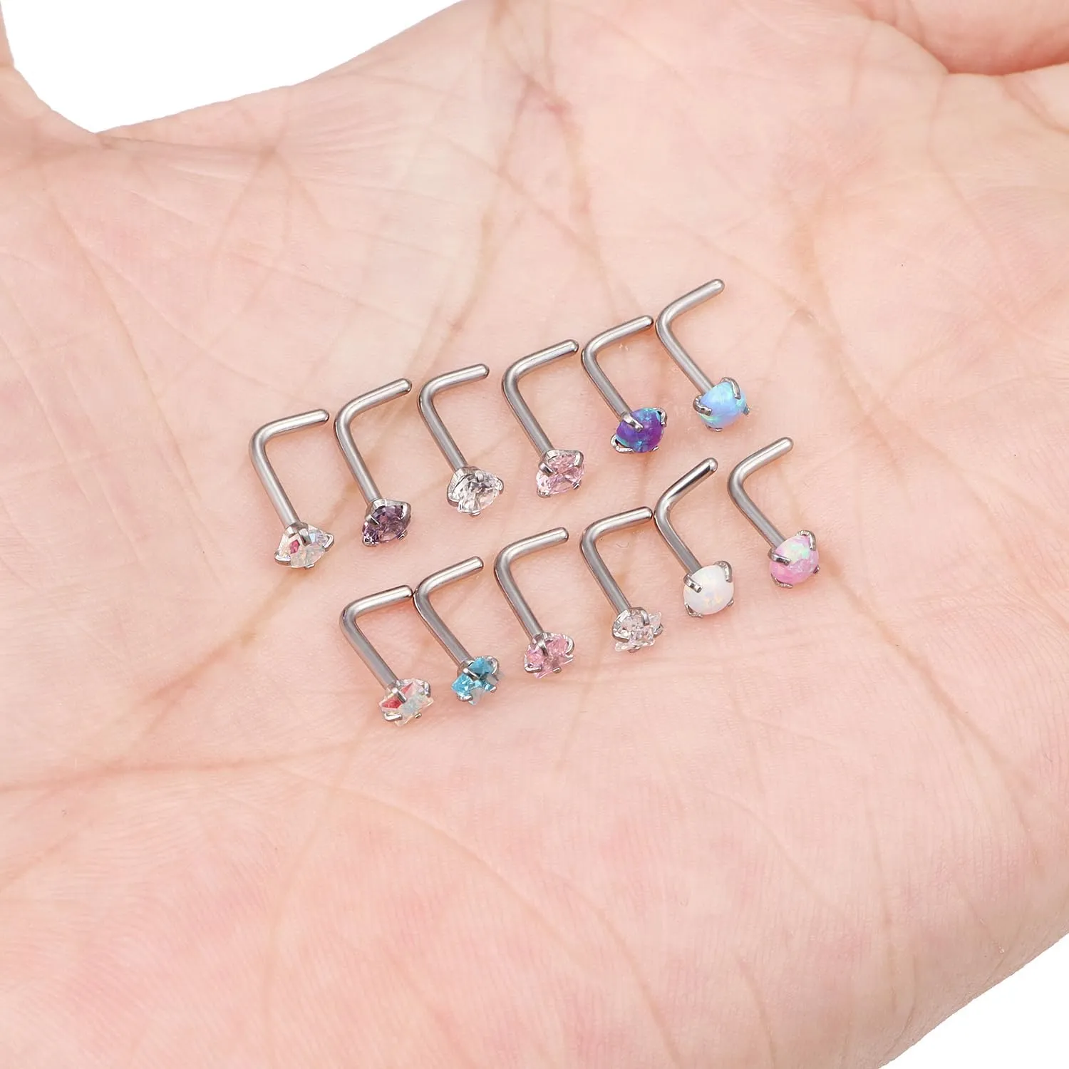 Ftovosyo Hypoallergenic Nose Rings Studs 18G & 20G Surgical Steel Nose Studs L Shaped Nostril Piercing Jewelry with Cubic Zirconia for Women & Men
