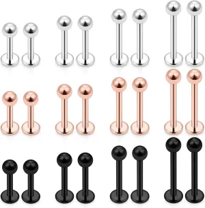 Ftovosyo Labret Barbell 24PCS Monroe Lip Barbell Ring Helix Earring Tragus Cartilage Studs Surgical Steel Piercing Jewelry for Women Men 20-12G