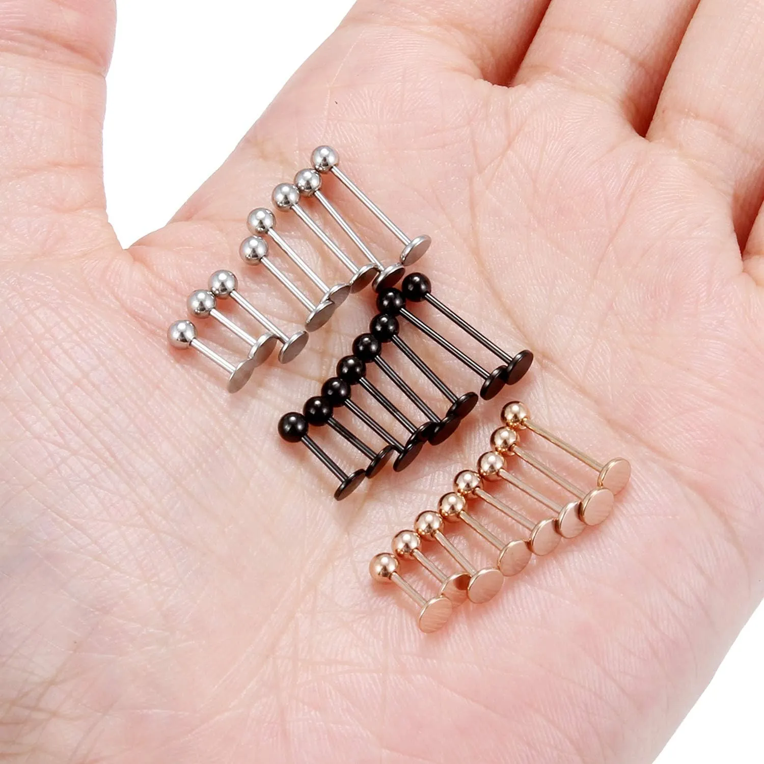Ftovosyo Labret Barbell 24PCS Monroe Lip Barbell Ring Helix Earring Tragus Cartilage Studs Surgical Steel Piercing Jewelry for Women Men 20-12G