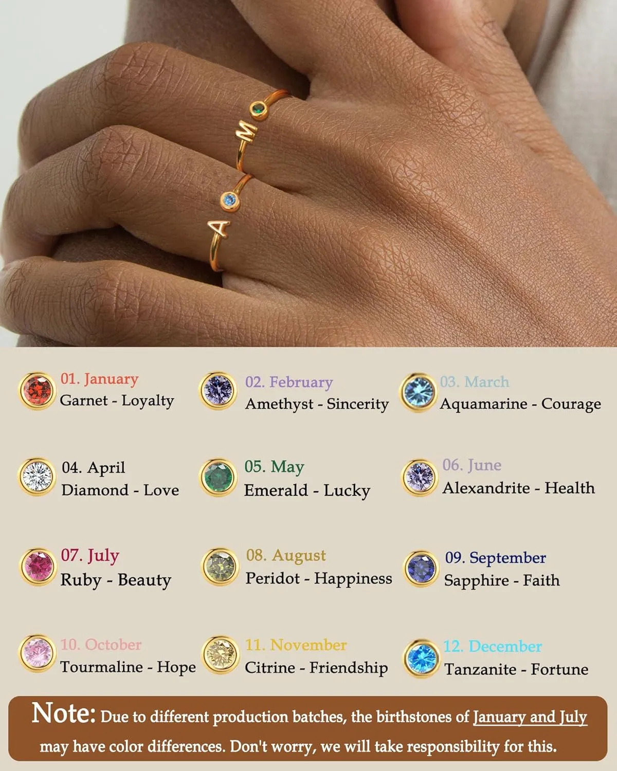 FUNEIA Initial Birthstone Rings for Women Non Tarnish Trendy Stackable Dainty Gold Letter Adjustable Emerald Green Cubic Zirconia Ring for Mothers Daughter Birthday Bridesmaid Gifts Jewelry