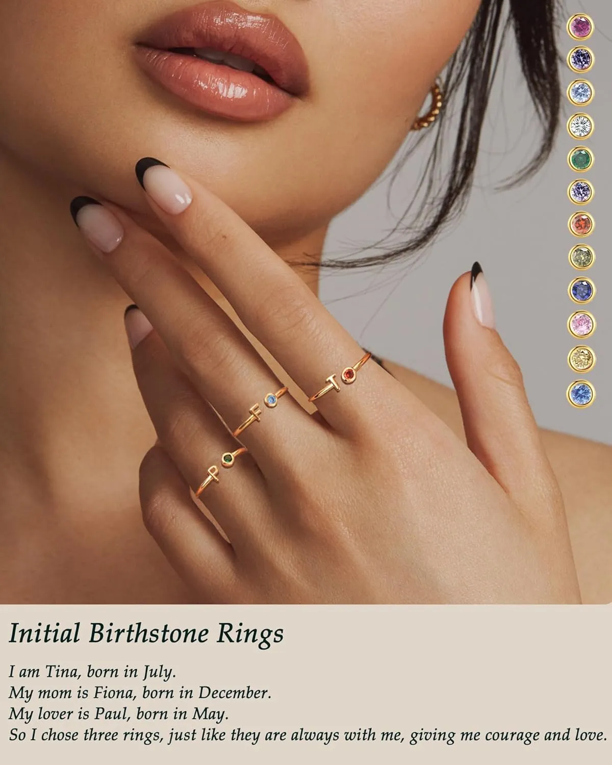 FUNEIA Initial Birthstone Rings for Women Non Tarnish Trendy Stackable Dainty Gold Letter Adjustable Emerald Green Cubic Zirconia Ring for Mothers Daughter Birthday Bridesmaid Gifts Jewelry