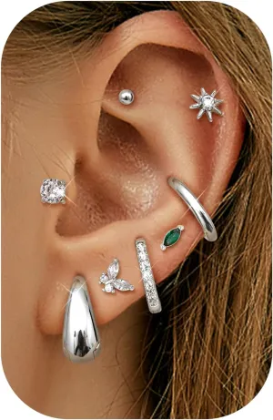 FUNRUN JEWELRY Hypoallergenic Flat Back Stud Earrings for Women Surgical Steel Flatback Studs Cartilage Earring Set for Sensitive Ear 14K Gold Small Huggie Hoop Earrings for Helix Piercing Jewelry