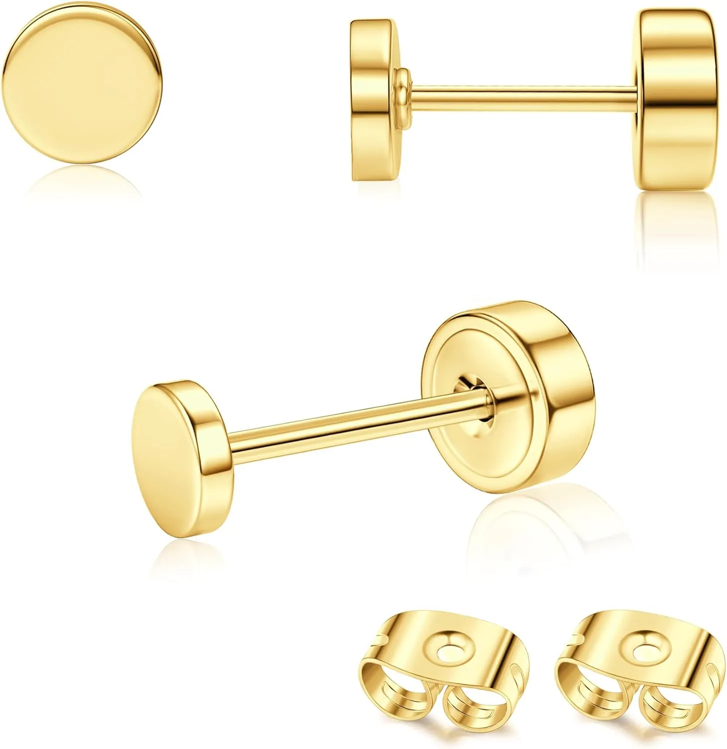 G23 Titanium Hypoallergenic Earrings for Women Men Threadless Flat Back Earrings Gold Silver Earrings Studs Flatback Tiny 2mm/3mm/4mm CZ Ball Dot Cartilage Earring Tragus Helix Piercing Jewelry