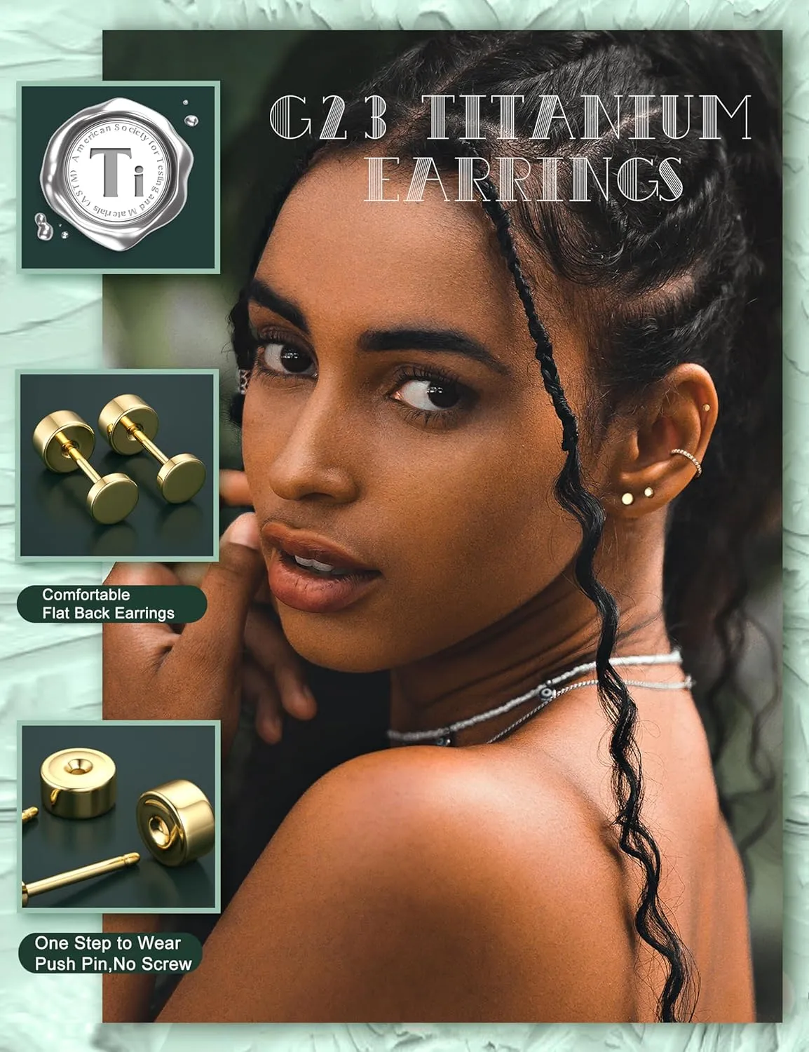 G23 Titanium Hypoallergenic Earrings for Women Men Threadless Flat Back Earrings Gold Silver Earrings Studs Flatback Tiny 2mm/3mm/4mm CZ Ball Dot Cartilage Earring Tragus Helix Piercing Jewelry