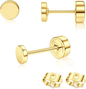 G23 Titanium Hypoallergenic Earrings for Women Men Threadless Flat Back Earrings Gold Silver Earrings Studs Flatback Tiny 2mm/3mm/4mm CZ Ball Dot Cartilage Earring Tragus Helix Piercing Jewelry