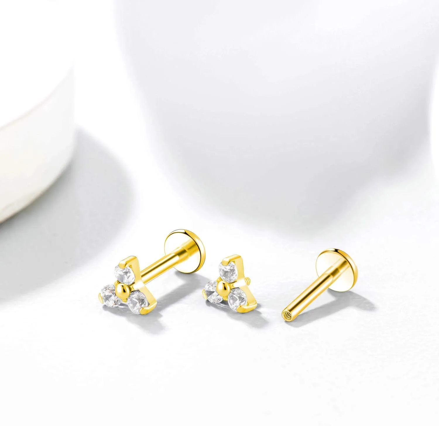 G23 Titanium Labret Studs 16G Lip Studs Earring Piercing Internally Threaded CZ Top Labret Monroe Helix Cartilage Tragus Piercing Studs