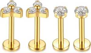 G23 Titanium Labret Studs 16G Lip Studs Earring Piercing Internally Threaded CZ Top Labret Monroe Helix Cartilage Tragus Piercing Studs
