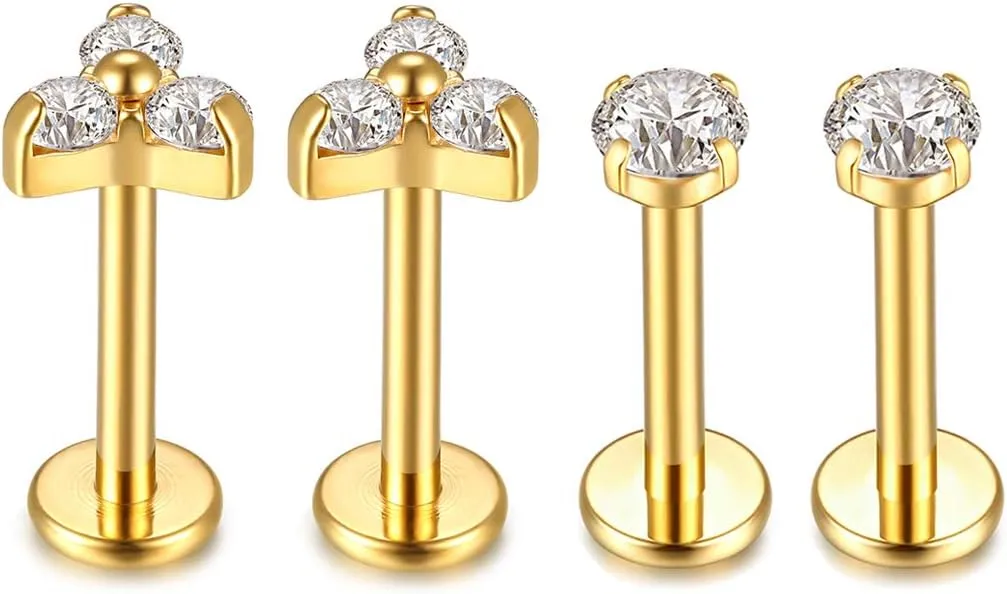 G23 Titanium Labret Studs 16G Lip Studs Earring Piercing Internally Threaded CZ Top Labret Monroe Helix Cartilage Tragus Piercing Studs