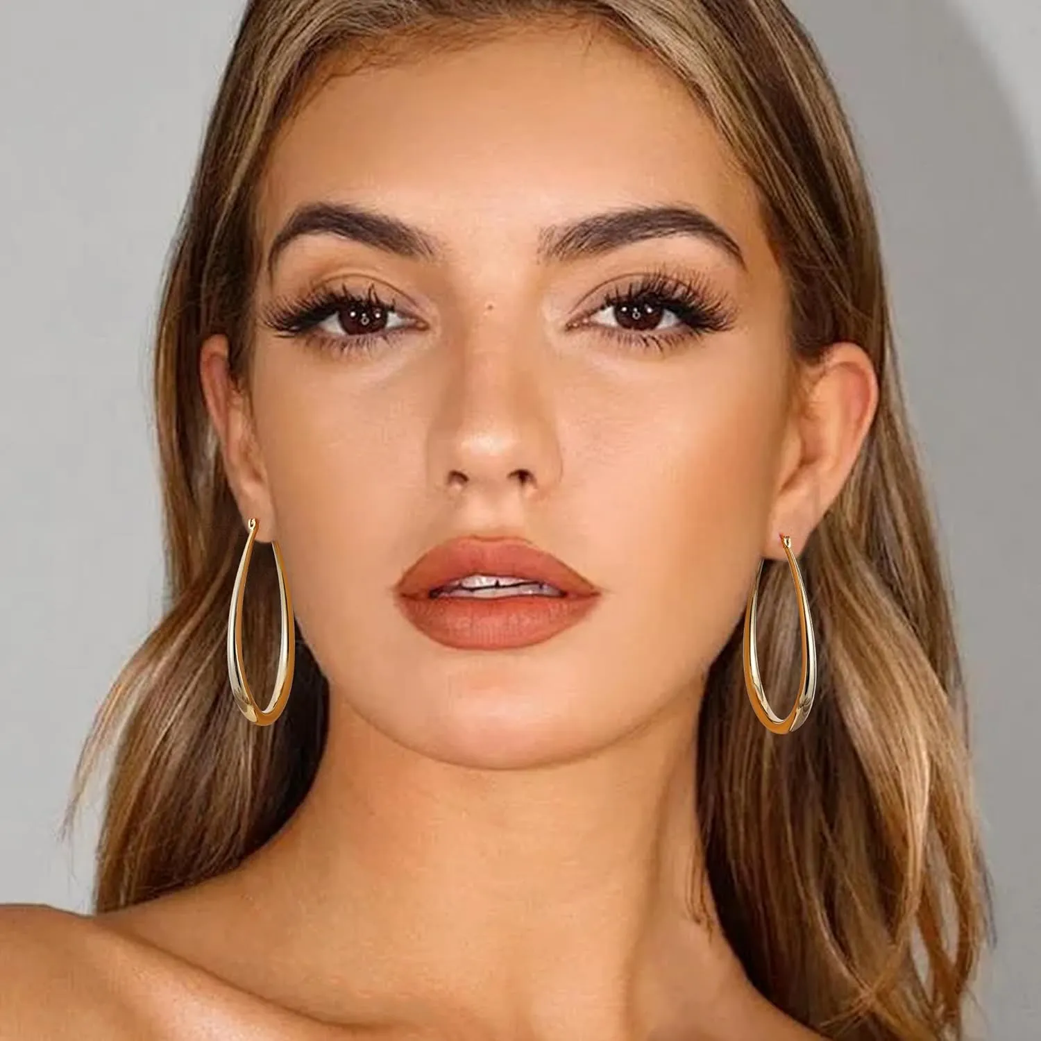 Gacimy Gold Chunky Hoop Earrings for Women, 14K Gold Plated Oval Hoop Earrings with 925 Sterling Silver Post