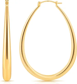 Gacimy Gold Chunky Hoop Earrings for Women, 14K Gold Plated Oval Hoop Earrings with 925 Sterling Silver Post