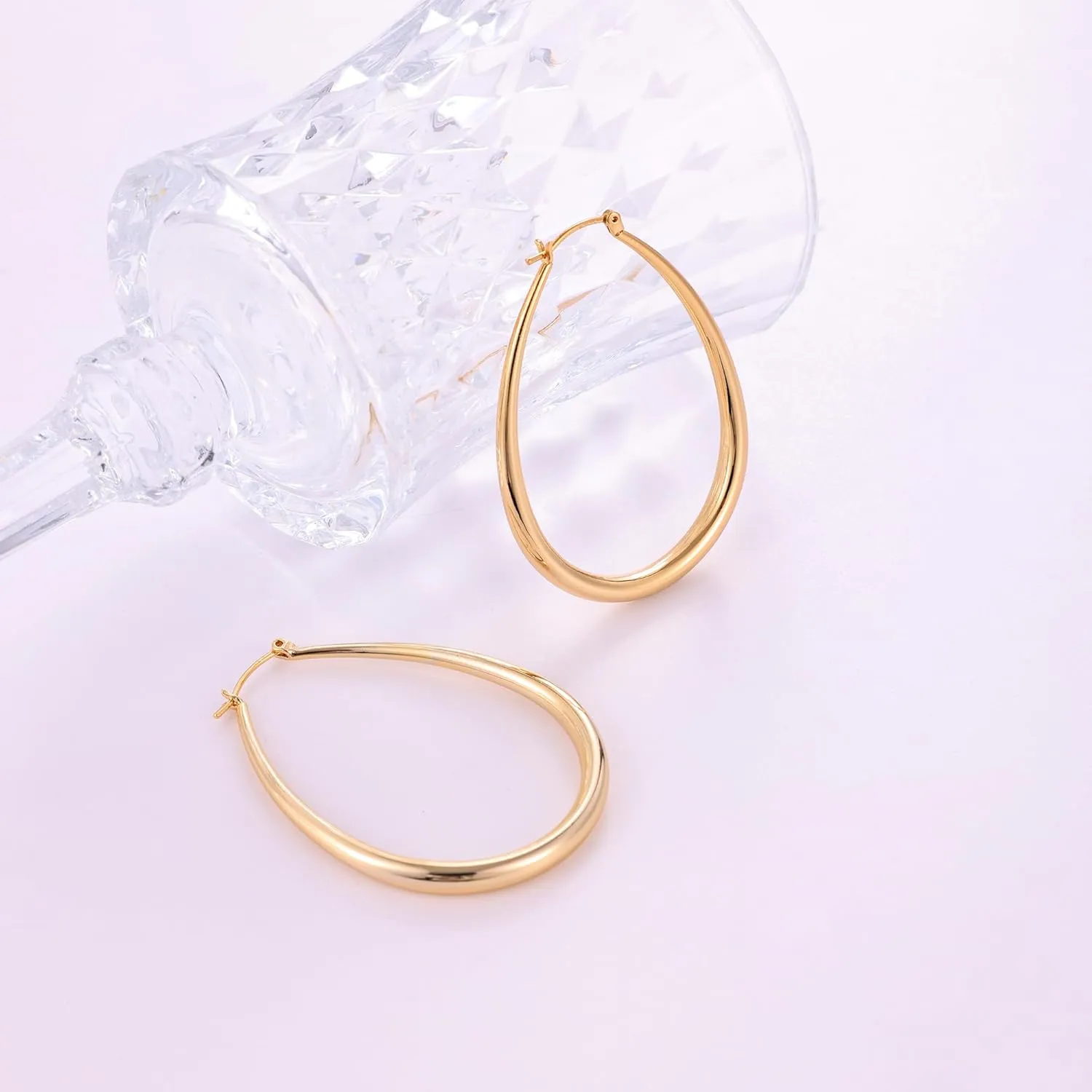 Gacimy Gold Chunky Hoop Earrings for Women, 14K Gold Plated Oval Hoop Earrings with 925 Sterling Silver Post