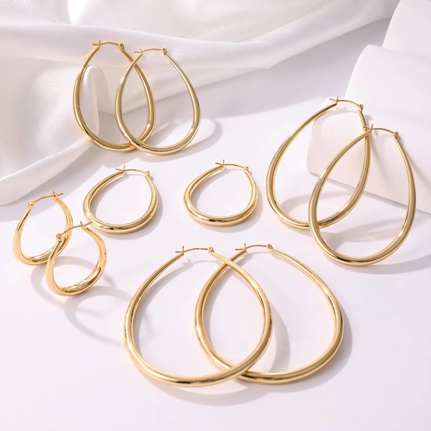 Gacimy Gold Chunky Hoop Earrings for Women, 14K Gold Plated Oval Hoop Earrings with 925 Sterling Silver Post
