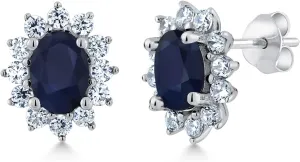 Gem Stone King 7X5MM Oval Gemstone Birthstone Stud Earrings For Women | Princess Diana Royal Halo Style | 925 Sterling Silver | Fine Jewelry Gifts for Anniversary Wedding Her Mom Women Wife