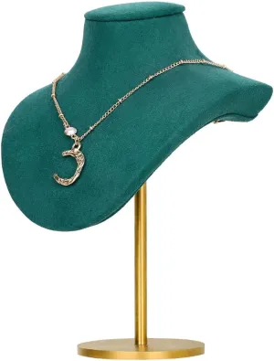 GemeShou Velvet necklace stand display, small necklace holder, jewelry mannequin stands and displaysGreen-Height 7.48 inch