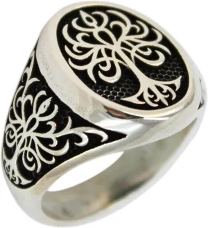 Genuine Solid 925 Sterling Silver Tree of Life Ring for Men