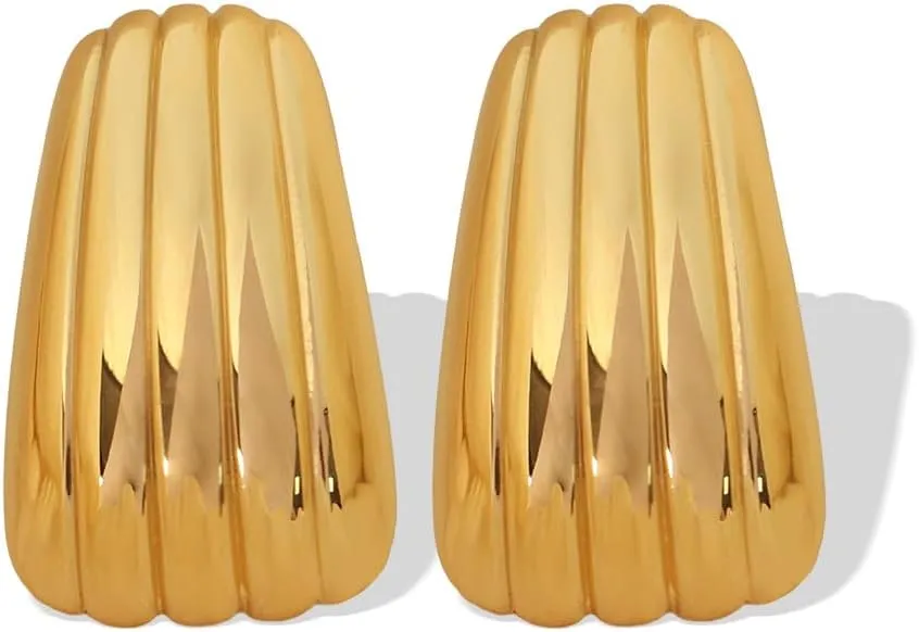 Geometric Trapezoidal Stripe Stud Earrings for Women Girls 18K Gold Plated Stainless Steel Minimalist Shell Stripes Studs Earrings Trendy Ear Jewelry
