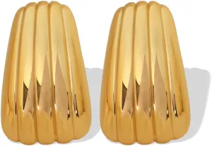 Geometric Trapezoidal Stripe Stud Earrings for Women Girls 18K Gold Plated Stainless Steel Minimalist Shell Stripes Studs Earrings Trendy Ear Jewelry