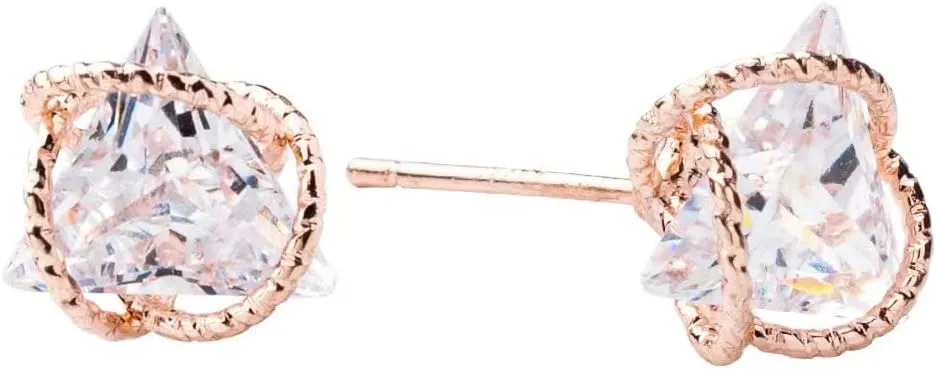 Geometric Triangle Cubic Zirconia Gold Stud Earrings for Womens
