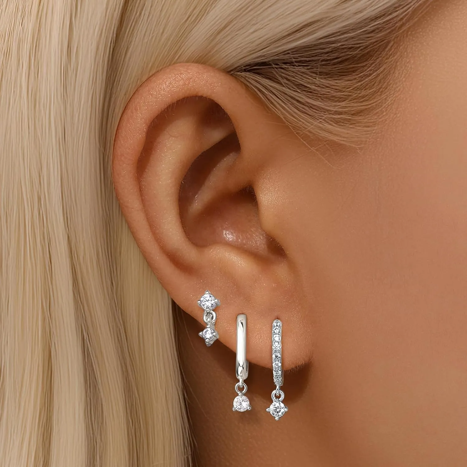 GEORGE  SMITH Sterling Silver Star Earrings for Women, 14K Gold Huggie Hoop Earring Sets for Multiple Piercing, Hypoallergenic Star Stud Set Earrings Stacks for Women Trendy Jewelry