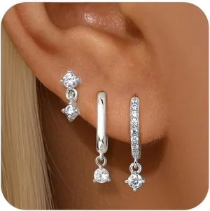 GEORGE  SMITH Sterling Silver Star Earrings for Women, 14K Gold Huggie Hoop Earring Sets for Multiple Piercing, Hypoallergenic Star Stud Set Earrings Stacks for Women Trendy Jewelry