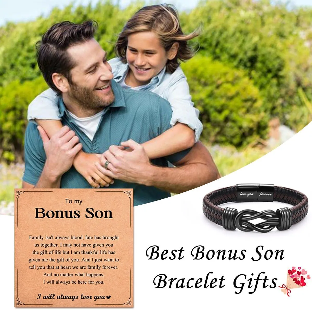 Gifts for New Dad Grandpa Uncle Bonus Son Grandson Brother Nephew Friends, Braided Leather Bracelet, Fathers Day Birthday Valentines Christmas Graduation Gifts for Men Boys
