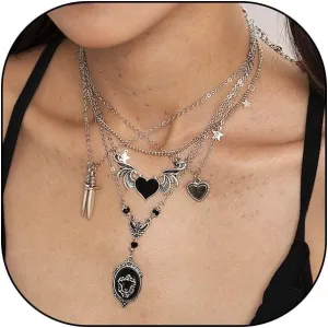 GIGB PBDK Black Goth Heart Layered Necklace, Fashion Punk Sword Wing Star Chain Choker Necklace, Halloween Holiday Party Y2k Retro Jewelry Accessories for Women