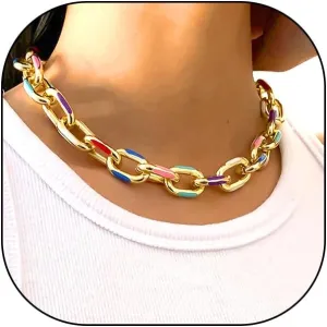 GIGB PBDK Chunky Colorful Enamel Link Necklace for Women Men,Minimalist Gold Geometry Paperclip Chain Choker Necklaces,Trendy Preppy Statement Jewelry Gifts