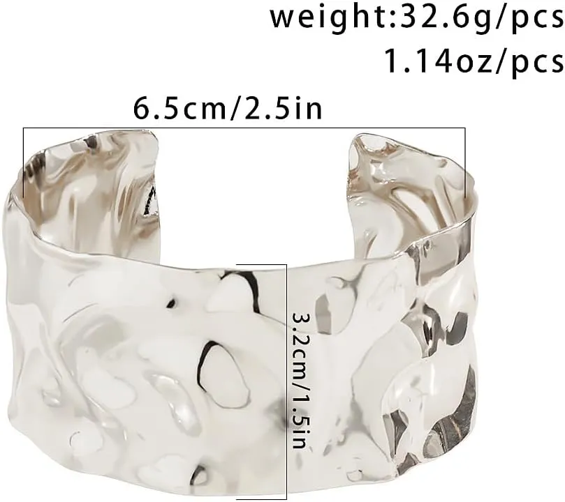 GIGB PBDK Chunky Gold Hammered Bangle Bracelets for Women Lover,Irregular Silver Large Wide Metal Arm Cuff,Minimalist Adjustable Statement Jewelry Gifts