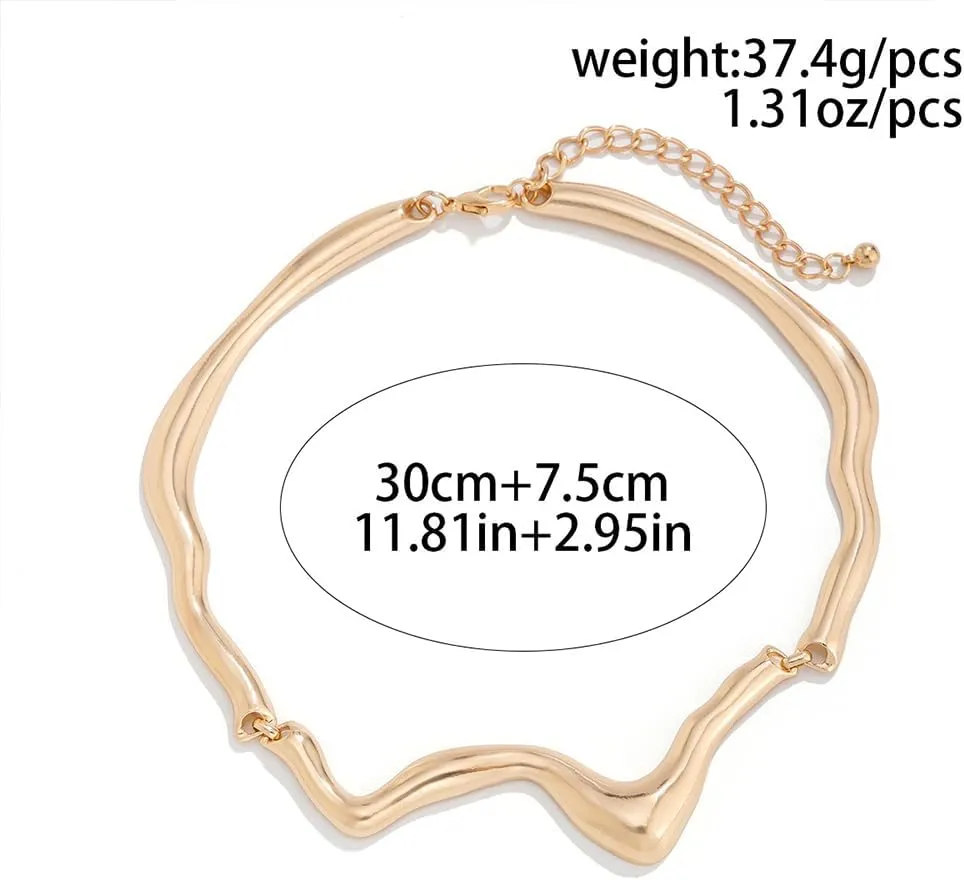 GIGB PBDK Liquid Metal Choker Necklace, Chunky Dainty Geometric Twist Punk Lava Chain Necklace, Fashion Irregular Rock Hip Hop Accessories for Women