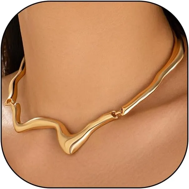 GIGB PBDK Liquid Metal Choker Necklace, Chunky Dainty Geometric Twist Punk Lava Chain Necklace, Fashion Irregular Rock Hip Hop Accessories for Women